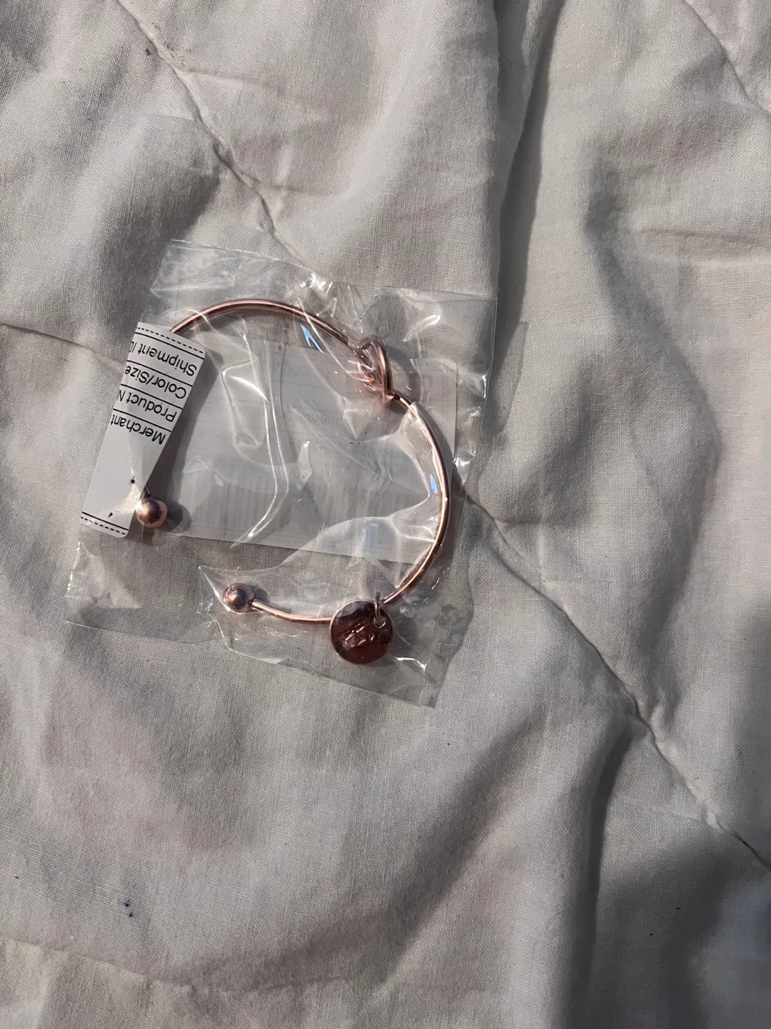 Rose Gold Bangle Bracelet with 'F' Charm thumbnail