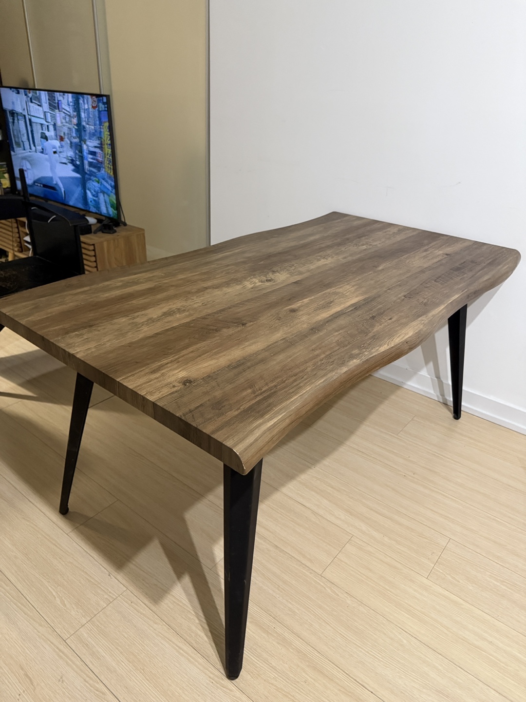 Dining Table - Solid Wood Top & Black Metal Legs