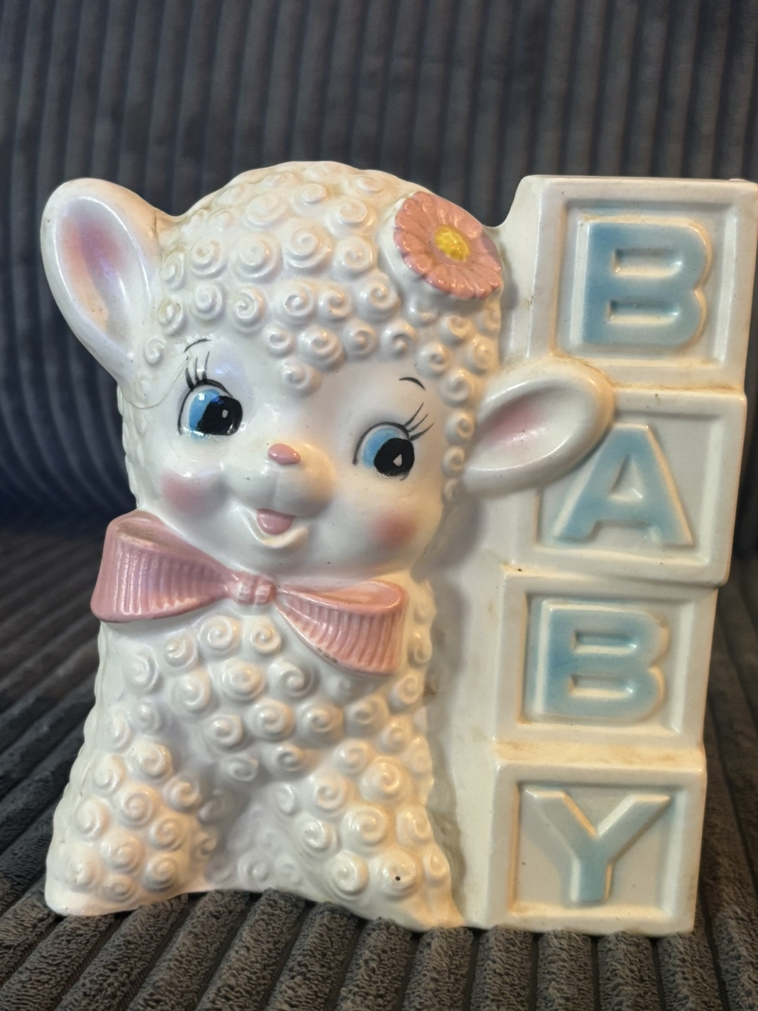 Vintage Lamb Baby Block Planter