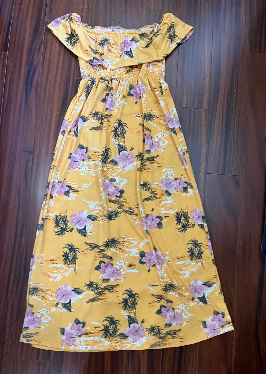 Ardene women’s medium maxi dress, yellow floral off shoulder image indicator(4)