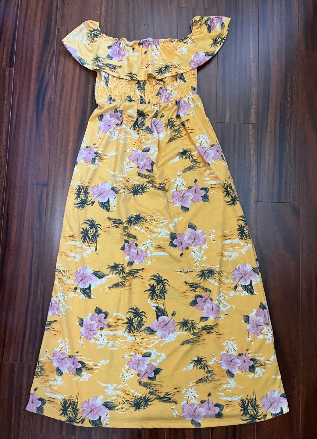 Ardene women’s medium maxi dress, yellow floral off shoulder thumbnail