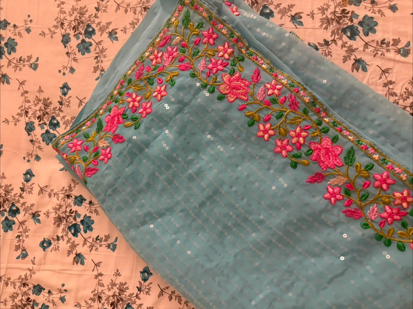 Embroidered Light Blue Dupatta thumbnail