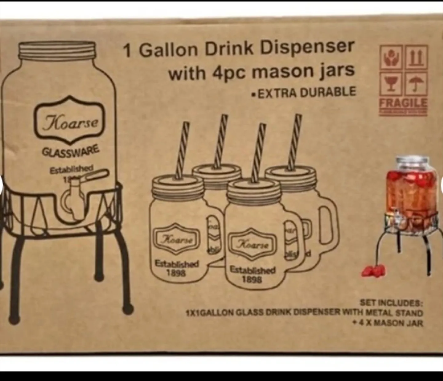 🇨🇦 1 Gallon Drink Dispenser with 4 Mason Jars thumbnail