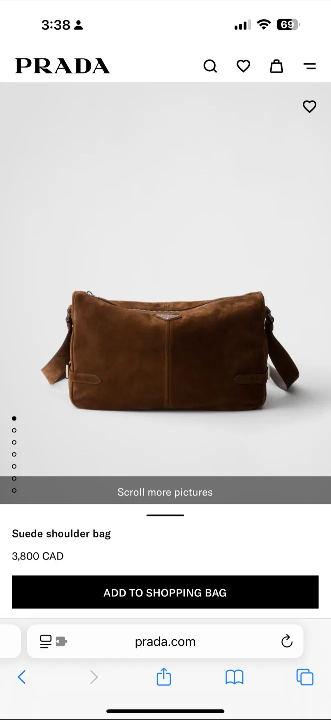Prada Suede Shoulder Bag - Brown thumbnail