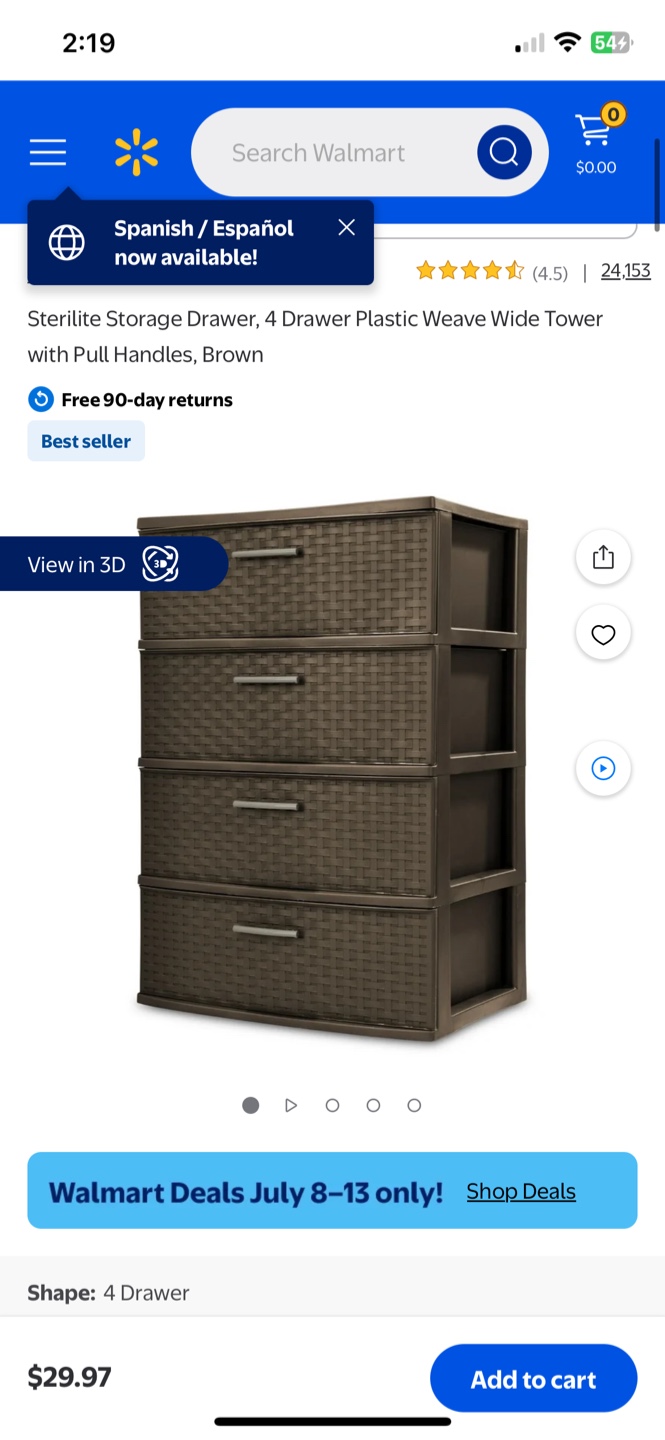 Sterilite 4-Drawer Weave Tower - Brown