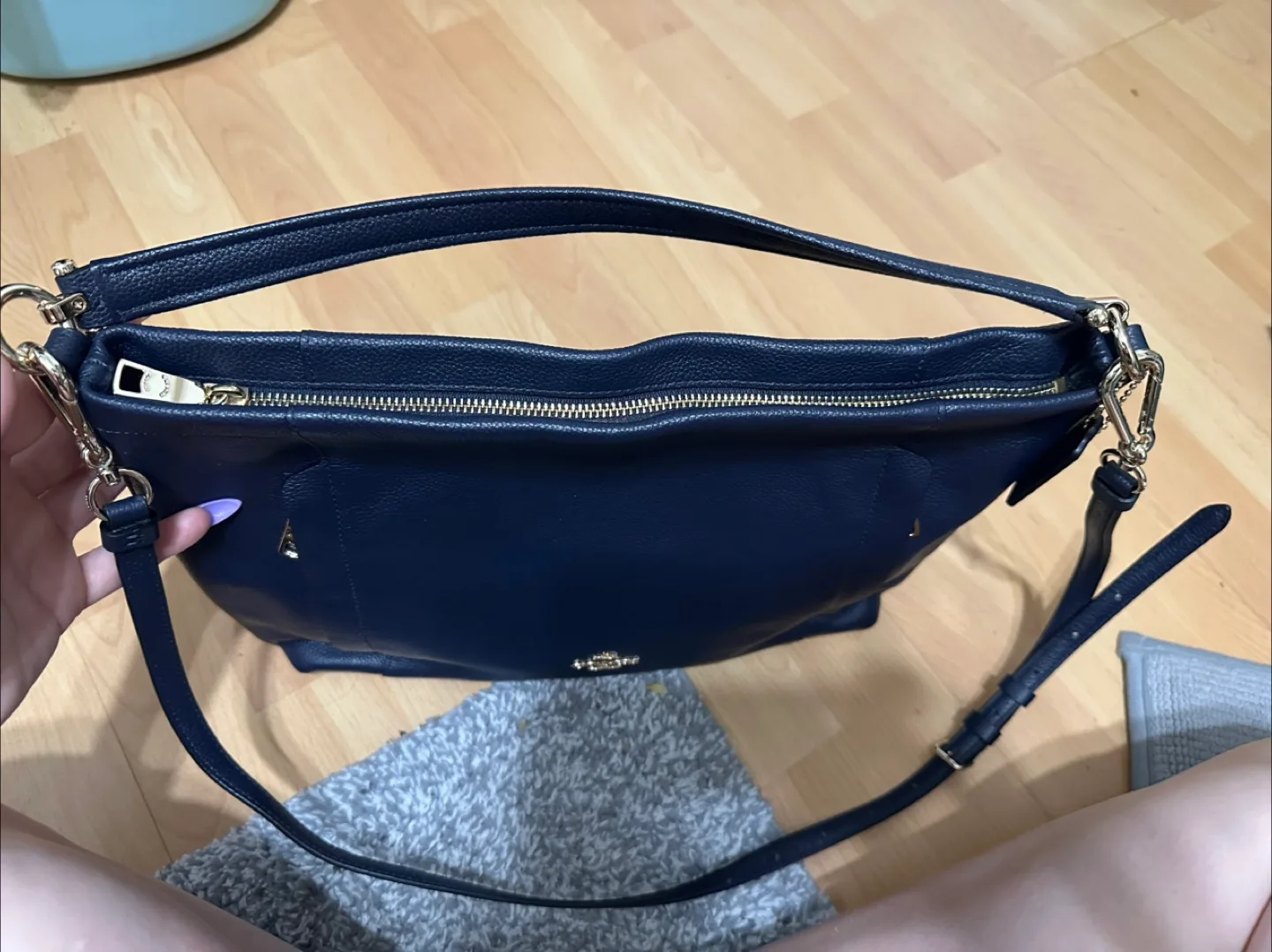 Coach Navy Blue Leather Shoulder Bag image indicator(4)
