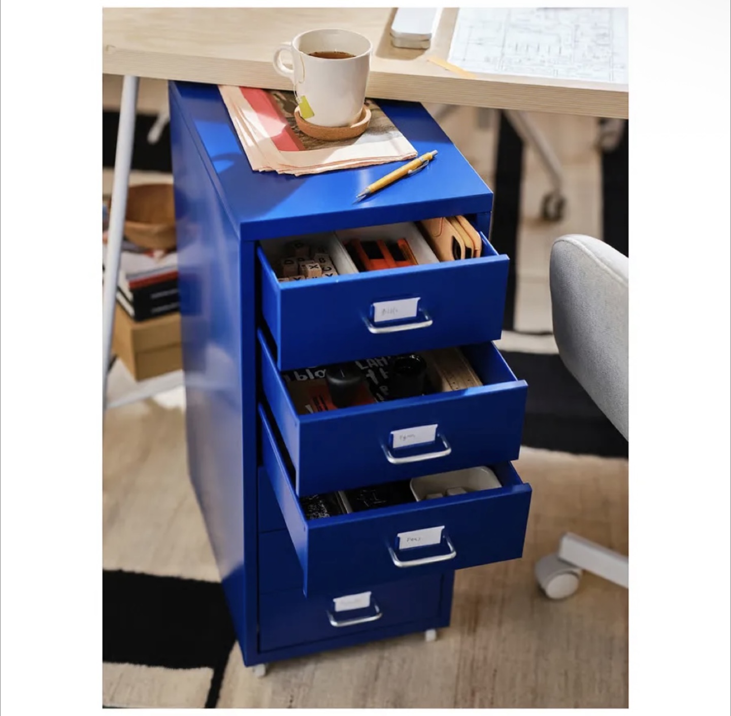 IKEA HELMER Drawer Unit (Blue, with wheels)
