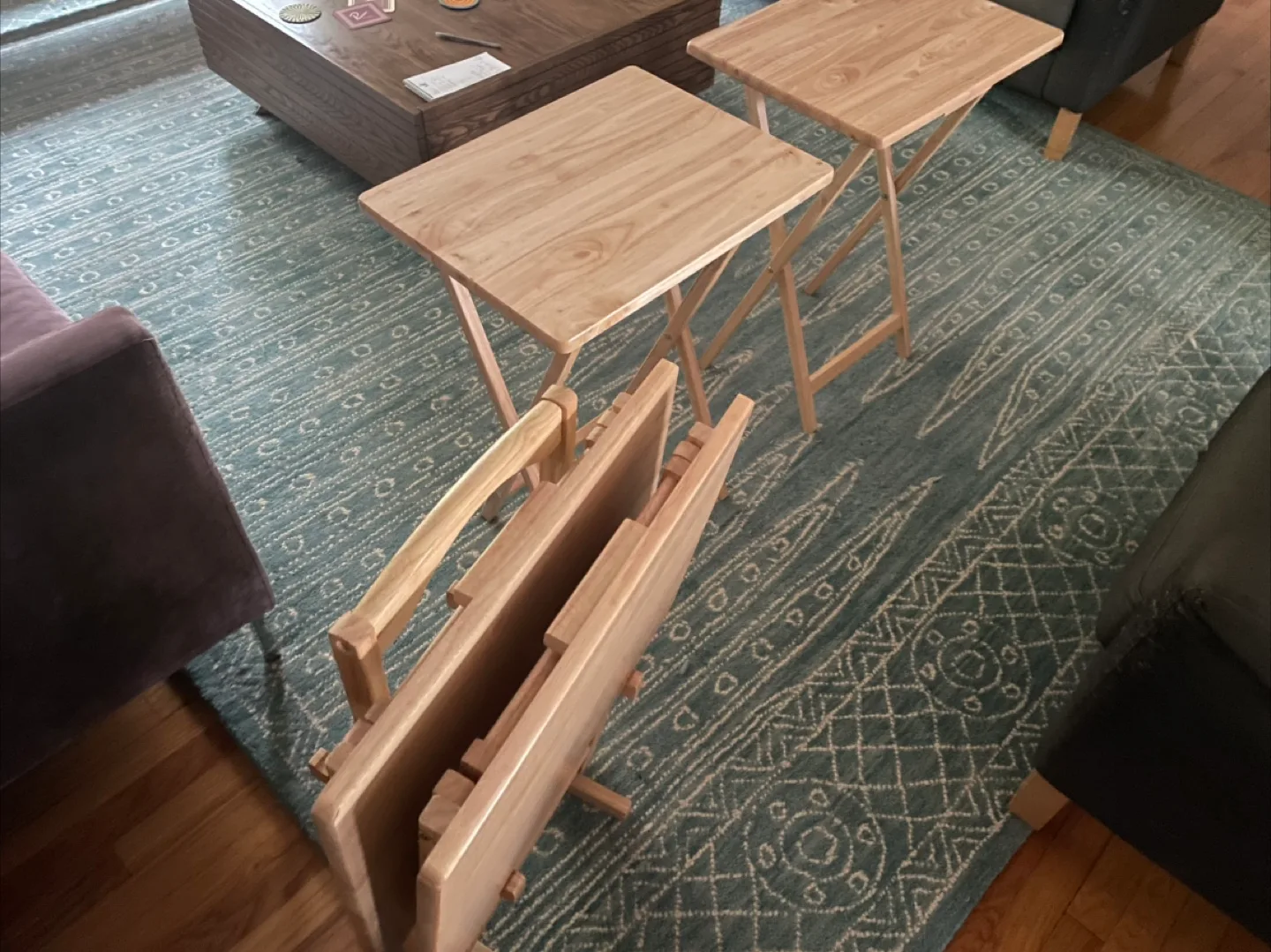Set of 4 Wood TV Tray Tables thumbnail
