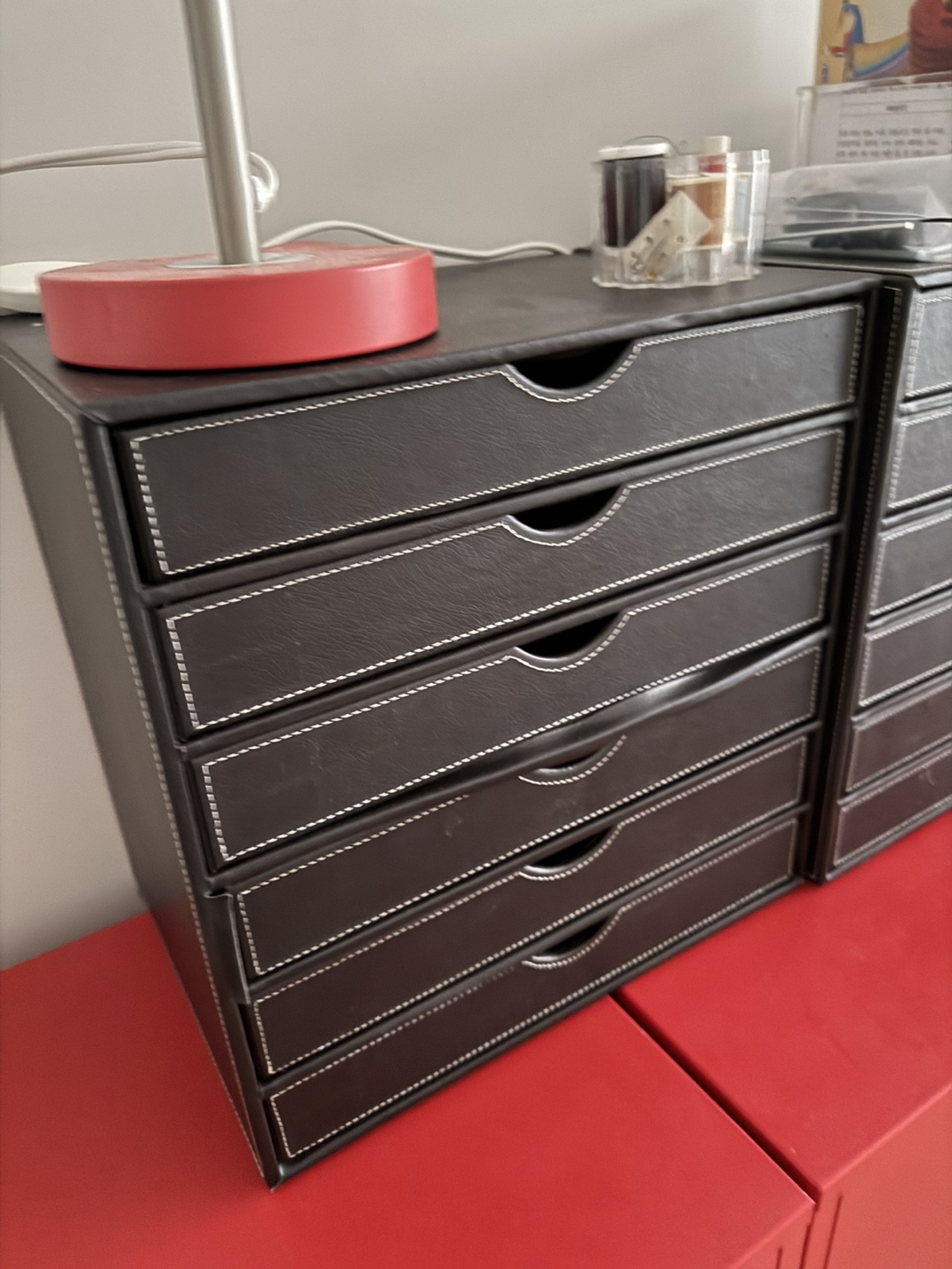 Brown Faux Leather Drawer Cabinet