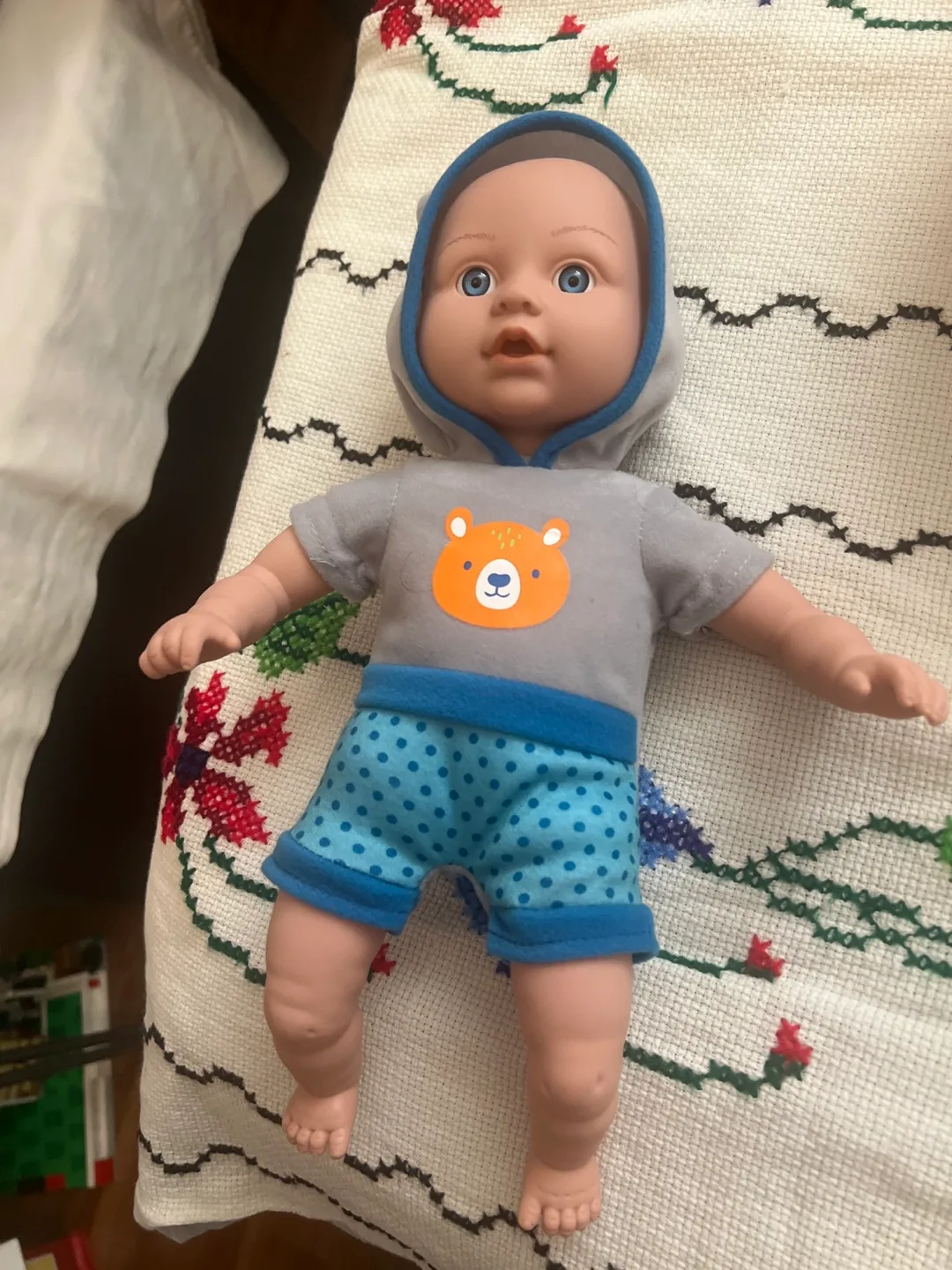 Baby Doll with Grey Hoodie and Blue Shorts thumbnail