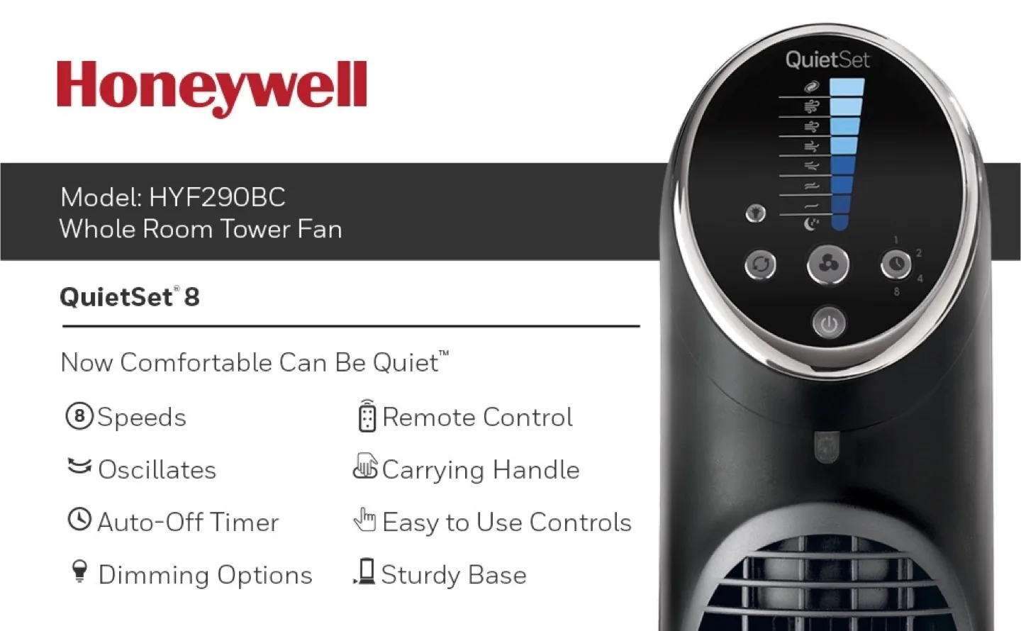 Honeywell QuietSet Tower Fan - Black image indicator(8)