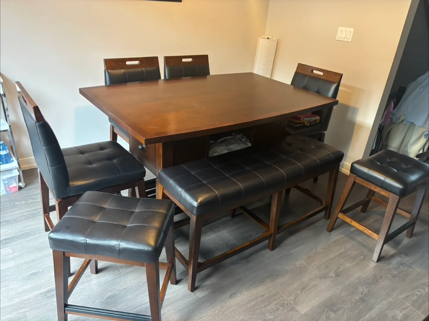Wooden Dining Table with 4 Chairs and Bench thumbnail