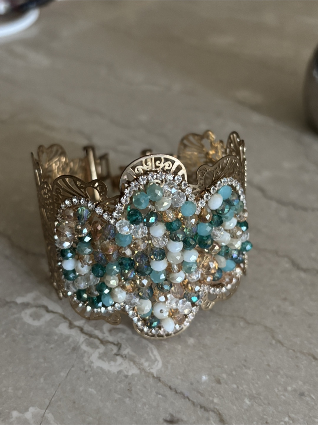 Gold Beaded Cuff Bracelet