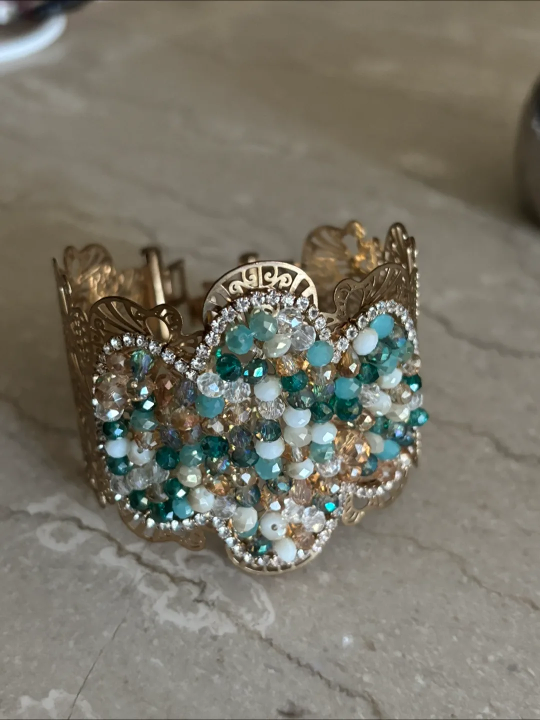 Gold Beaded Cuff Bracelet thumbnail