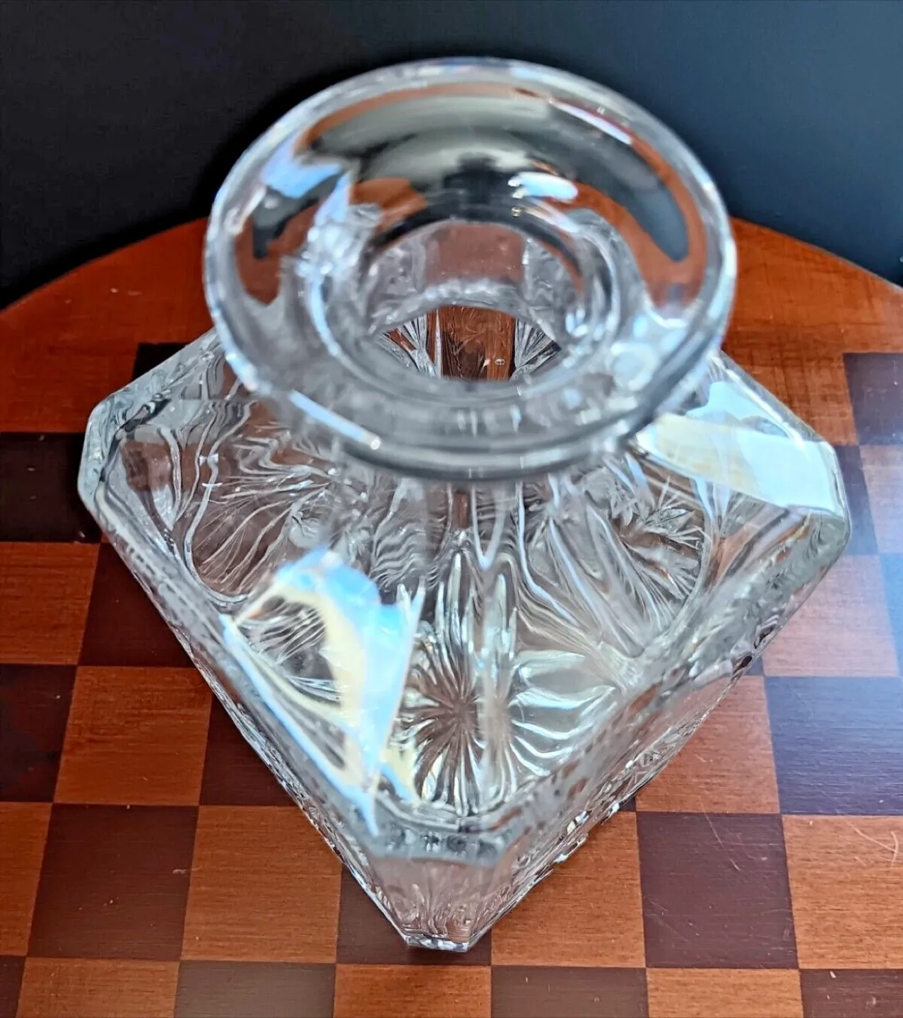 Vtg Bohemian Lead Crystal Decanter Cut Glass Pinwheel & Star image indicator(4)