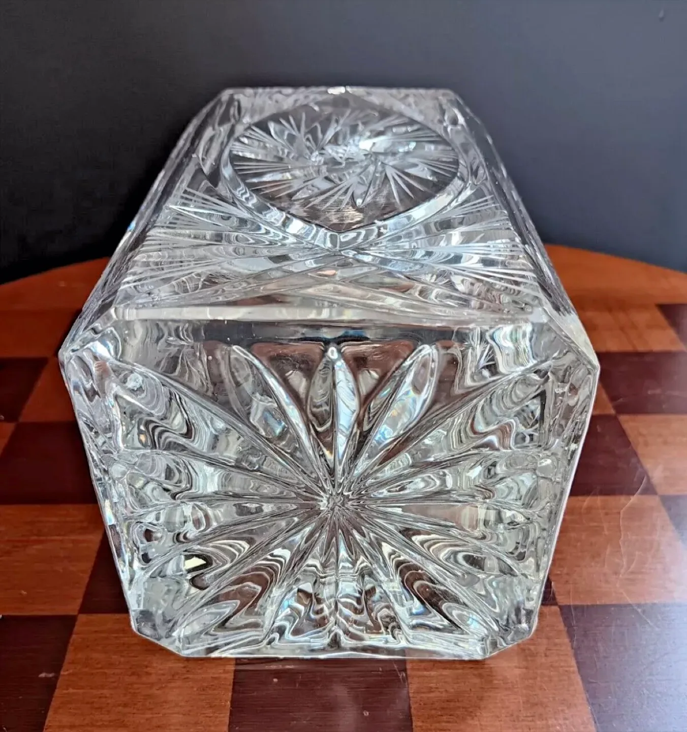 Vtg Bohemian Lead Crystal Decanter Cut Glass Pinwheel & Star image indicator(2)