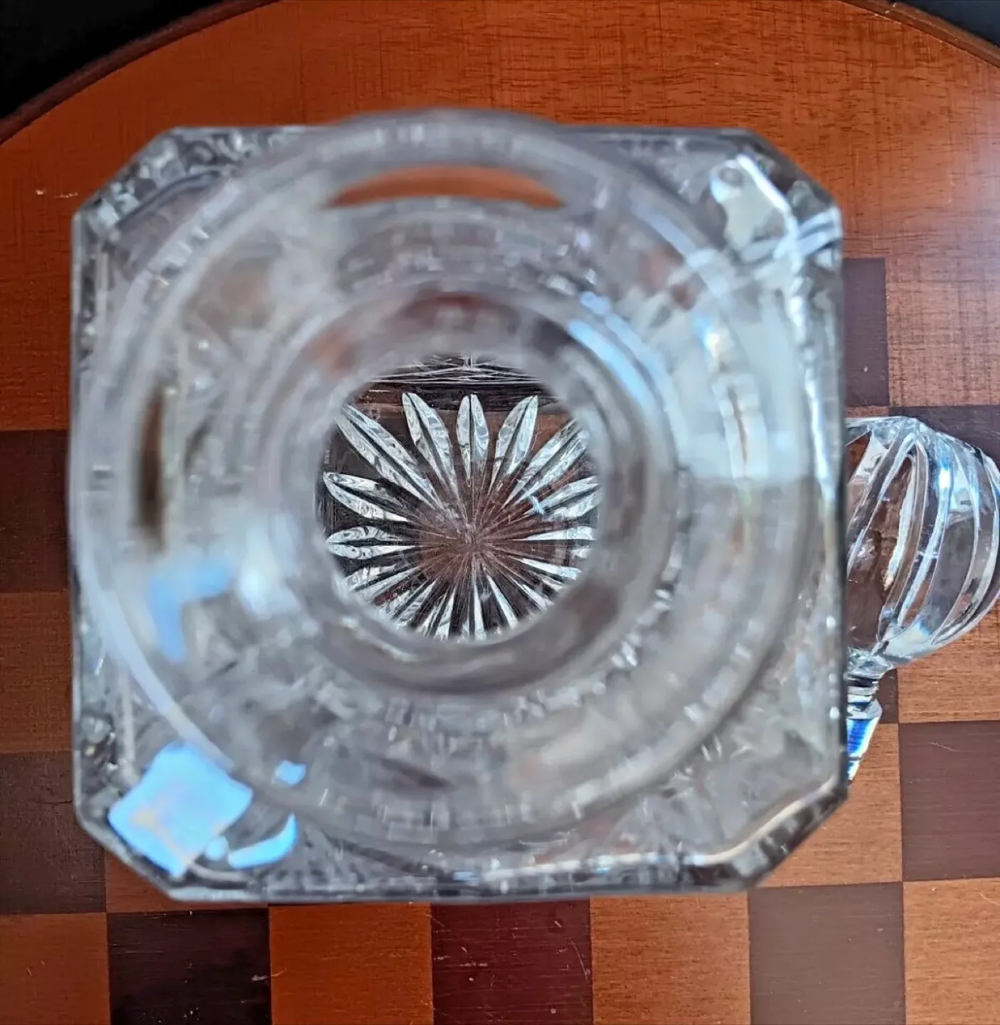 Vtg Bohemian Lead Crystal Decanter Cut Glass Pinwheel & Star image indicator(3)