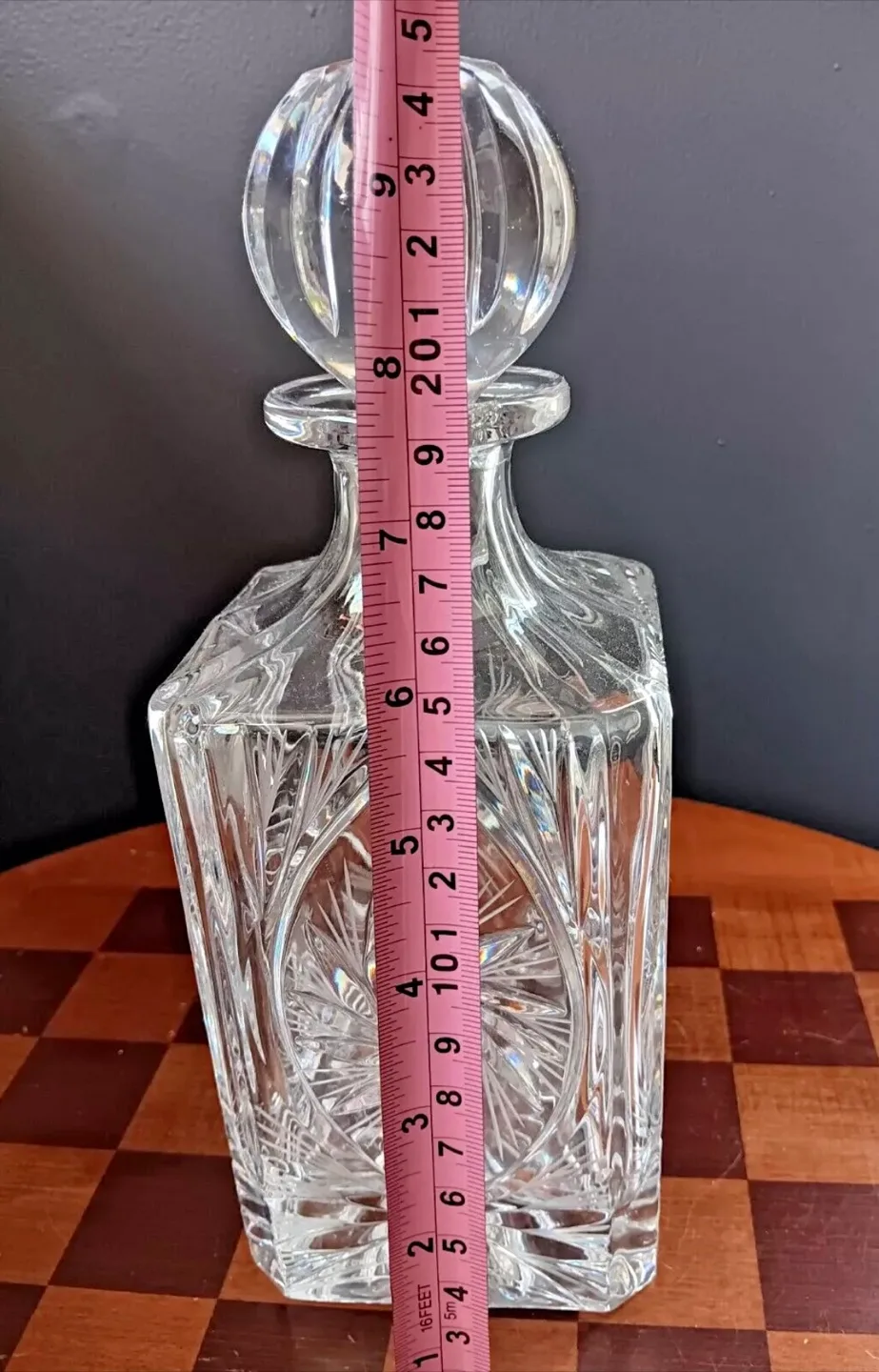 Vtg Bohemian Lead Crystal Decanter Cut Glass Pinwheel & Star image indicator(8)