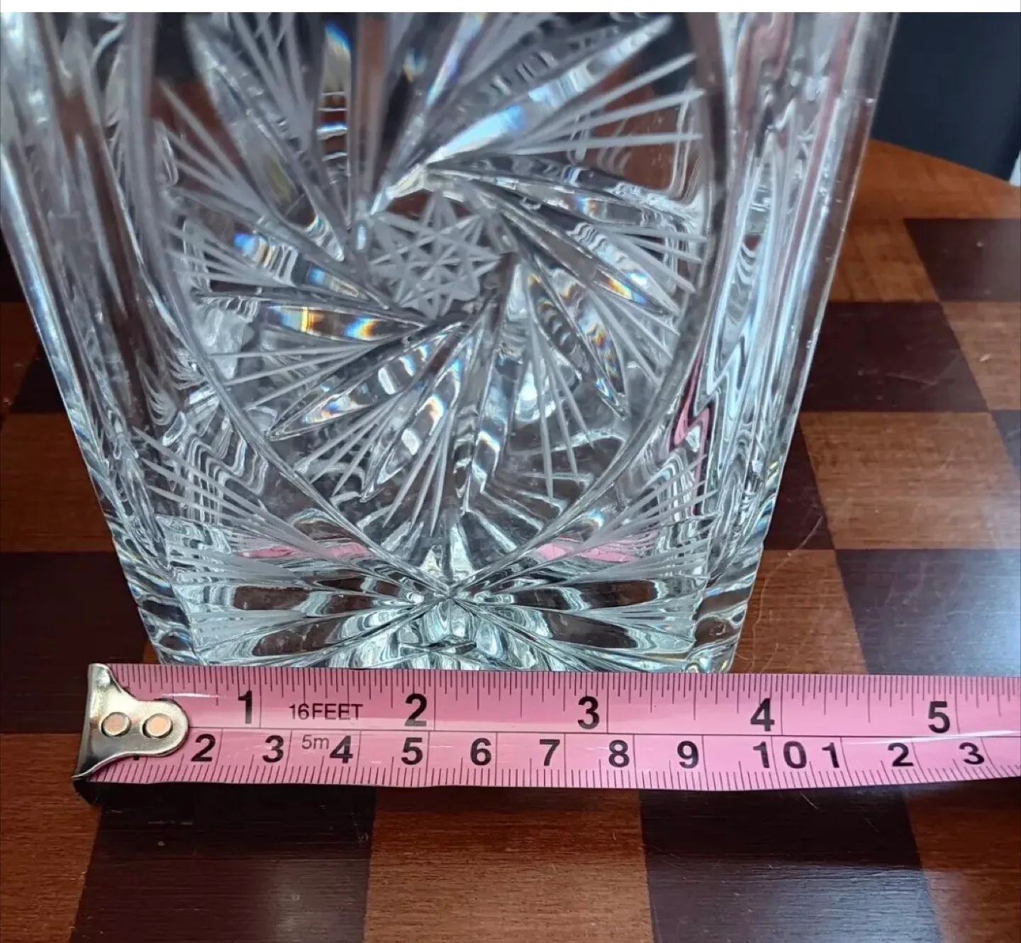 Vtg Bohemian Lead Crystal Decanter Cut Glass Pinwheel & Star image indicator(9)