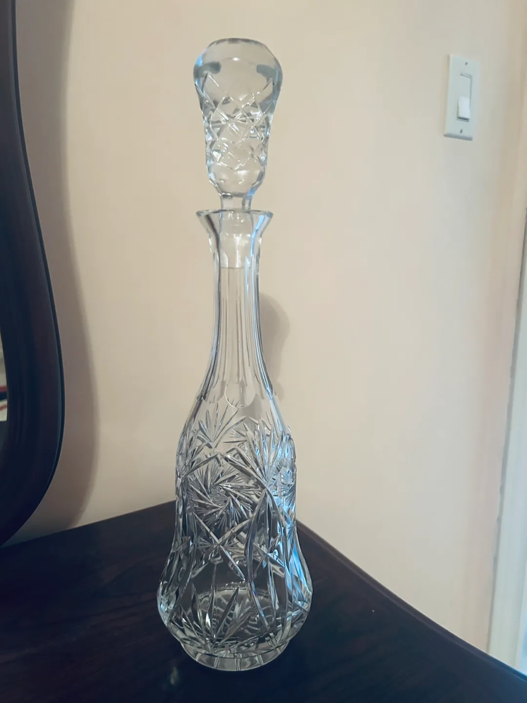 Pinwheel Cut Crystal Decanter Bottle | Vintage Barware | thumbnail
