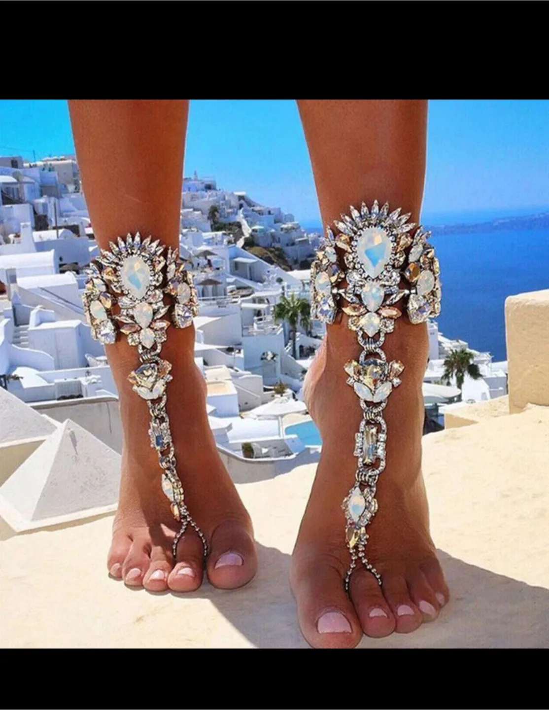 Blue Rhinestone Barefoot Sandals thumbnail
