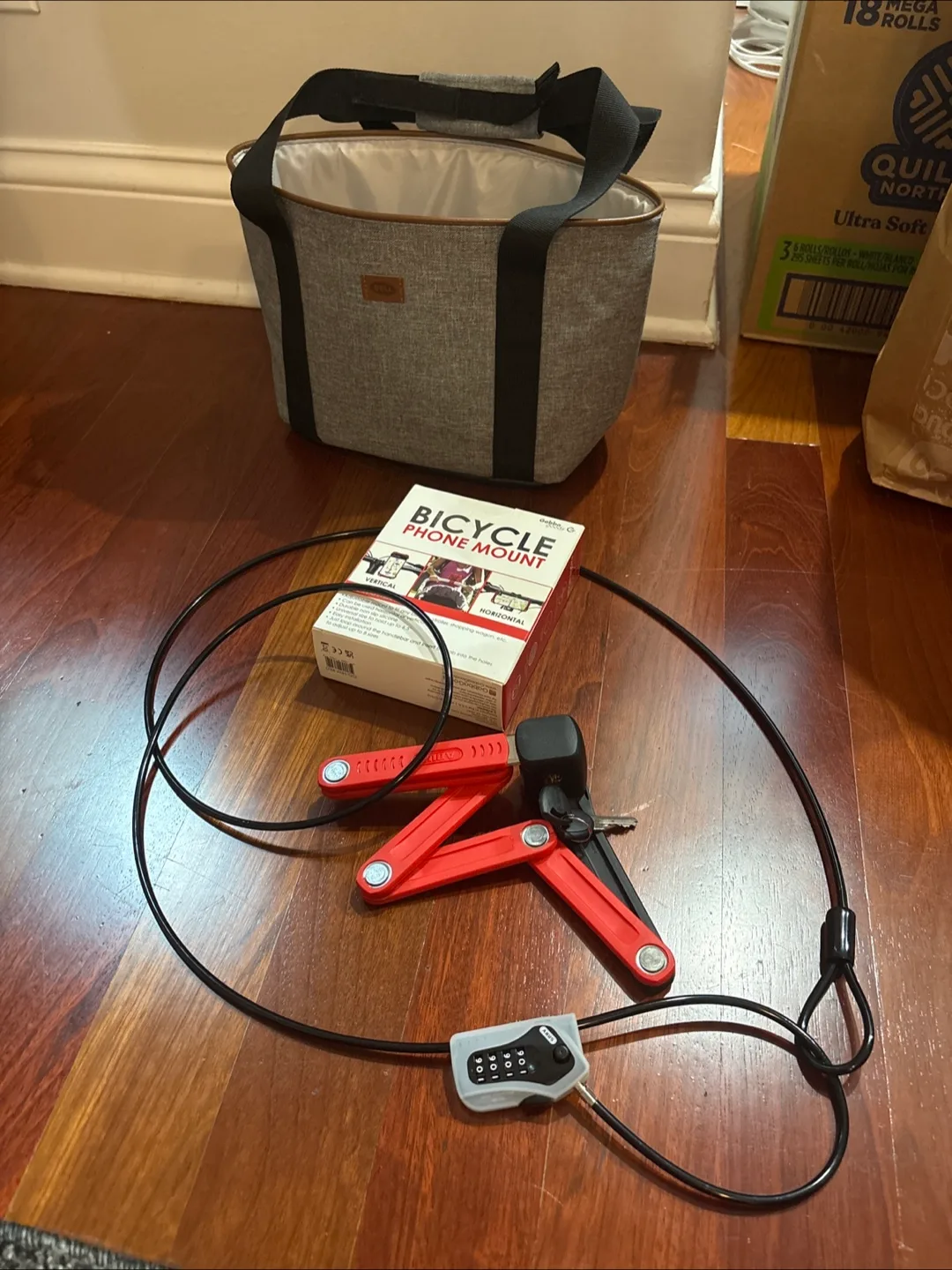 Bell Gray Bike Basket + Abus Bike Lock & Gabba Goods Phone Mount thumbnail