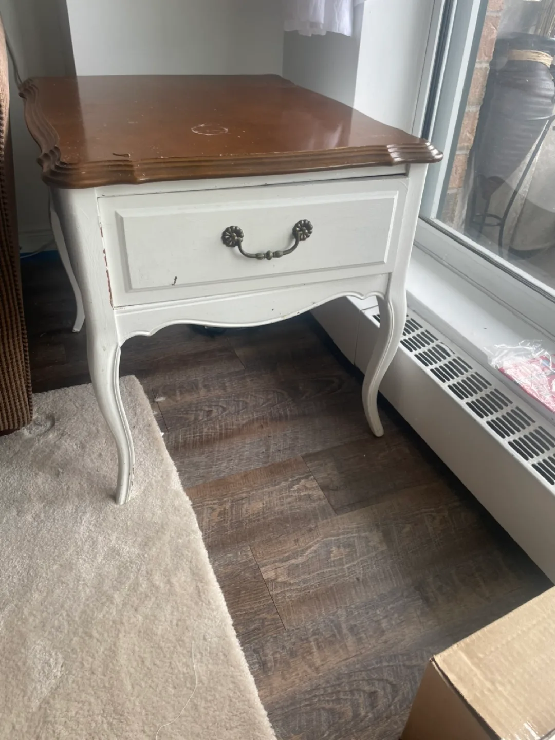 Side Table with Drawer - White & Wood thumbnail