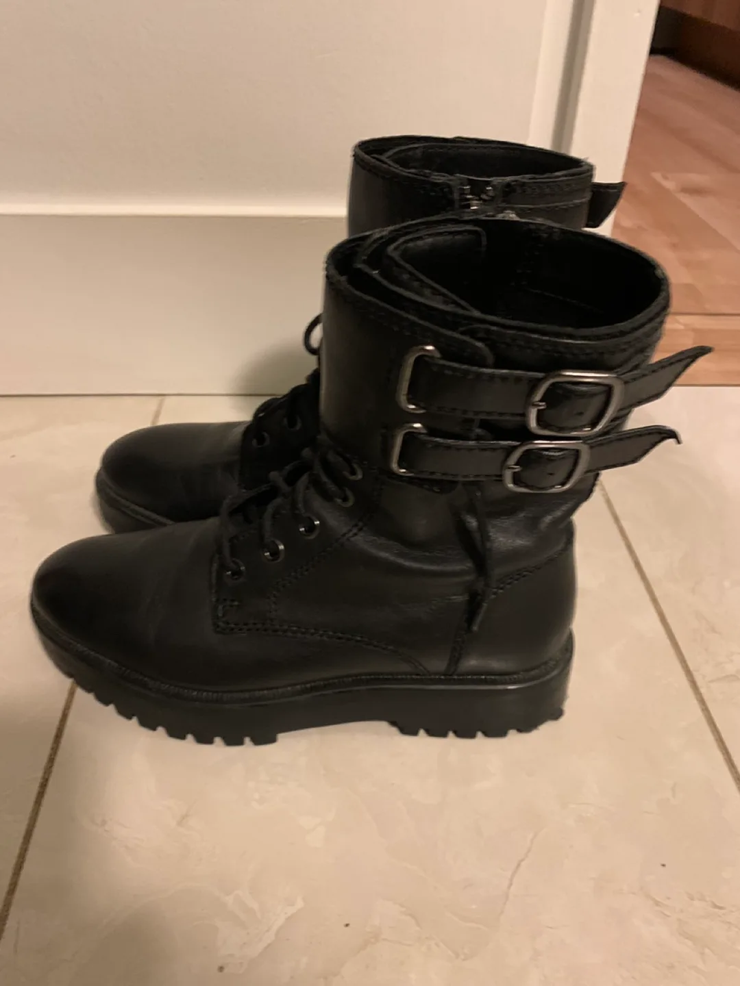 Black Leather Combat Boots new image indicator(6)