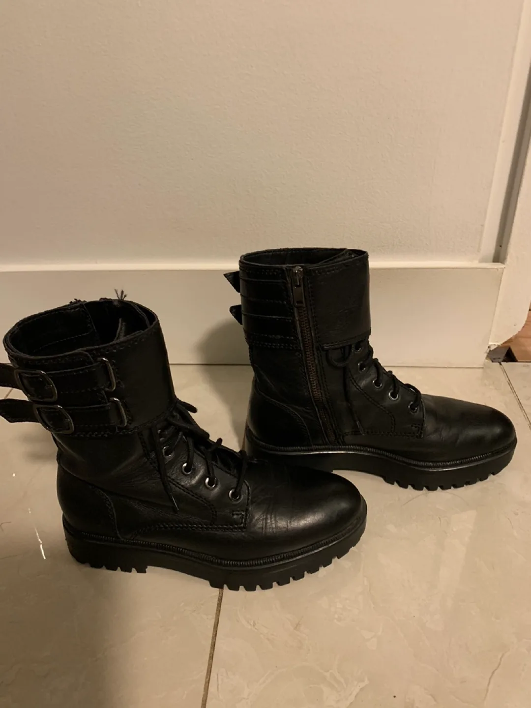 Black Leather Combat Boots new image indicator(2)