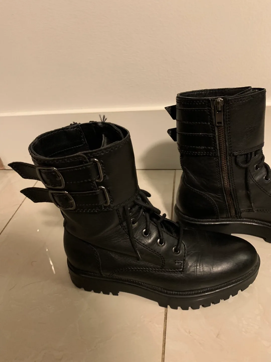Black Leather Combat Boots new image indicator(5)