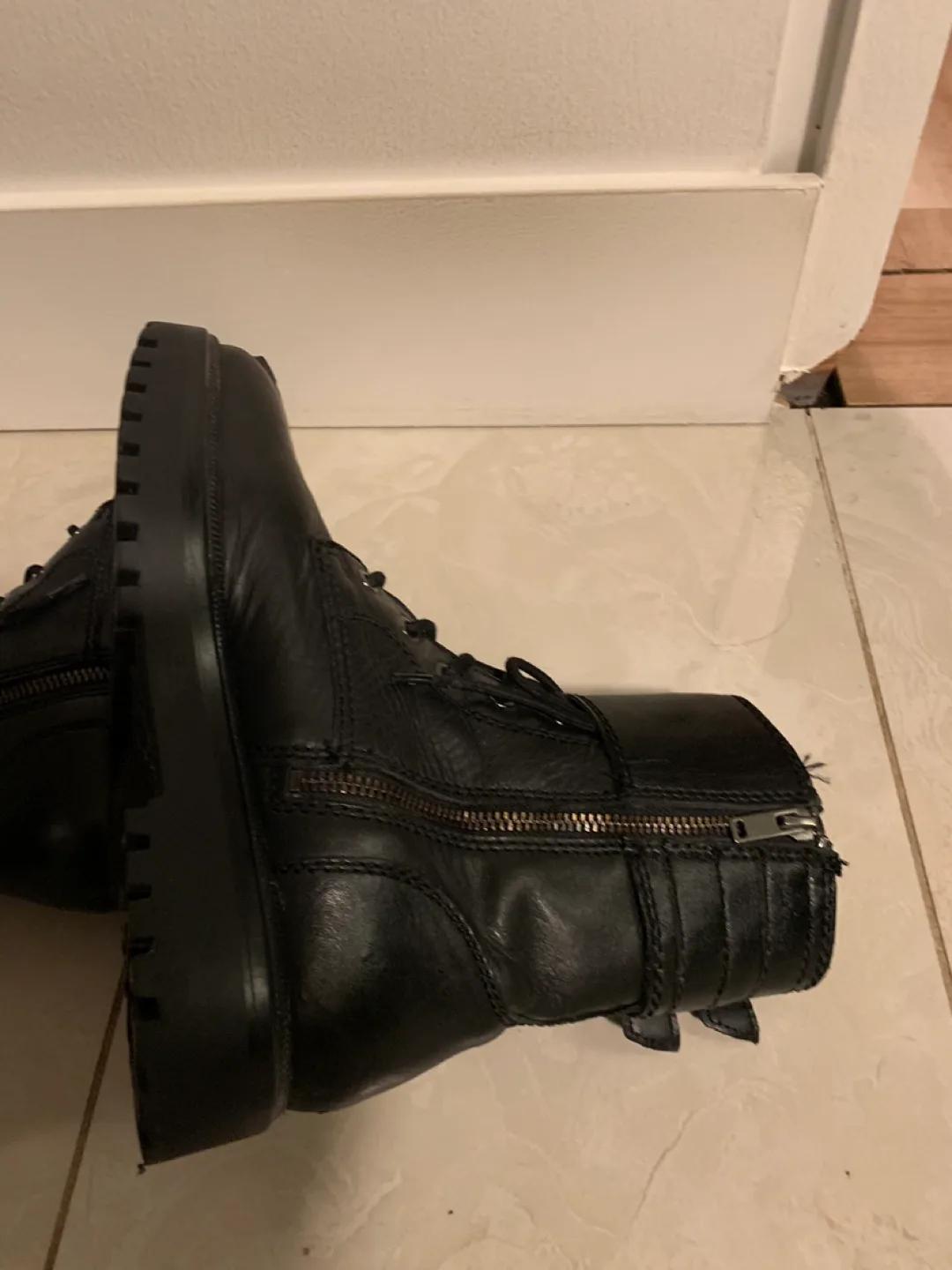 Black Leather Combat Boots new image indicator(10)