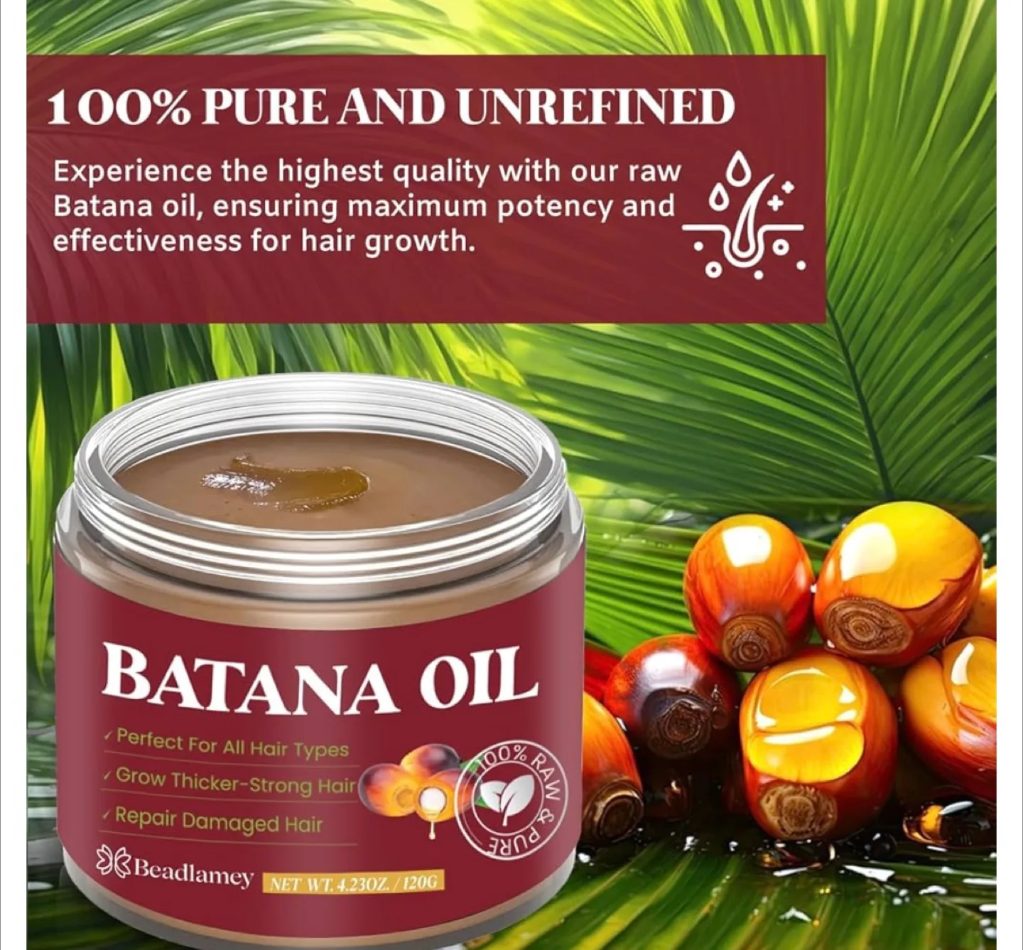 NEW Beadlamey 100% Pure & Raw Batana Oil for Scalp & Hair 120g thumbnail
