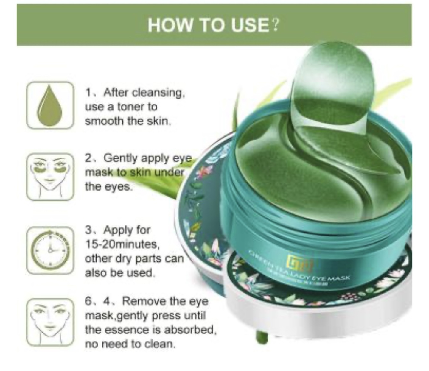 NEW Buyifan 60 Pcs Green Tea Eye Mask - photo 2