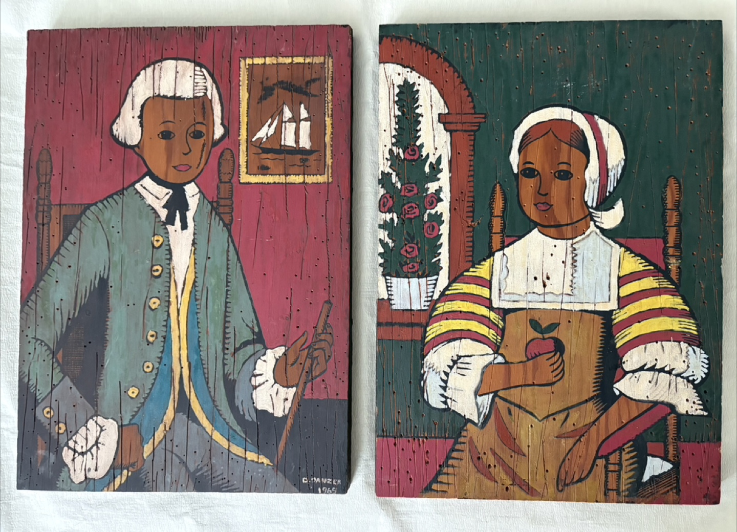 Vintage 1965 Folk Art Paintings on Wood