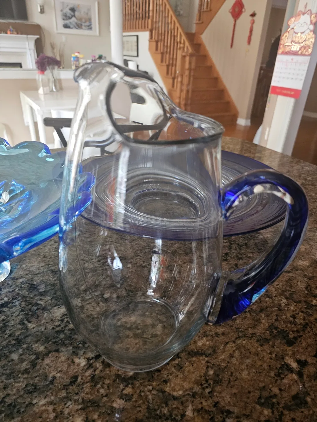 Blue Glass Bowl, Plate & Pitcher Set thumbnail