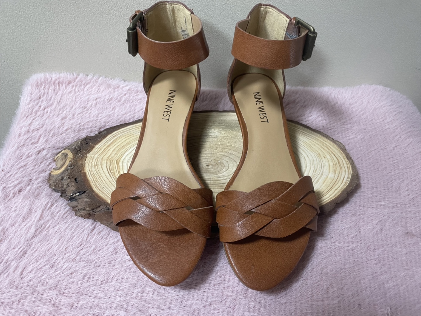 Nine West Brown Leather Ankle Strap Sandals