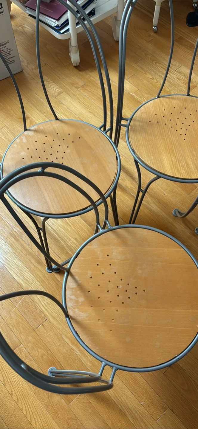 Set of 4 Metal Frame Wood Seat Chairs thumbnail