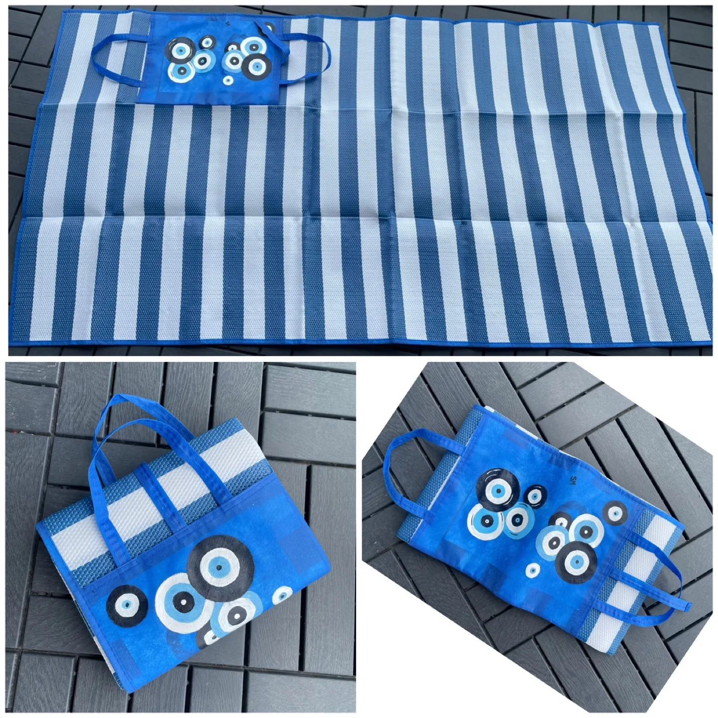 Beach Mat /Blue & White Striped with Bag thumbnail