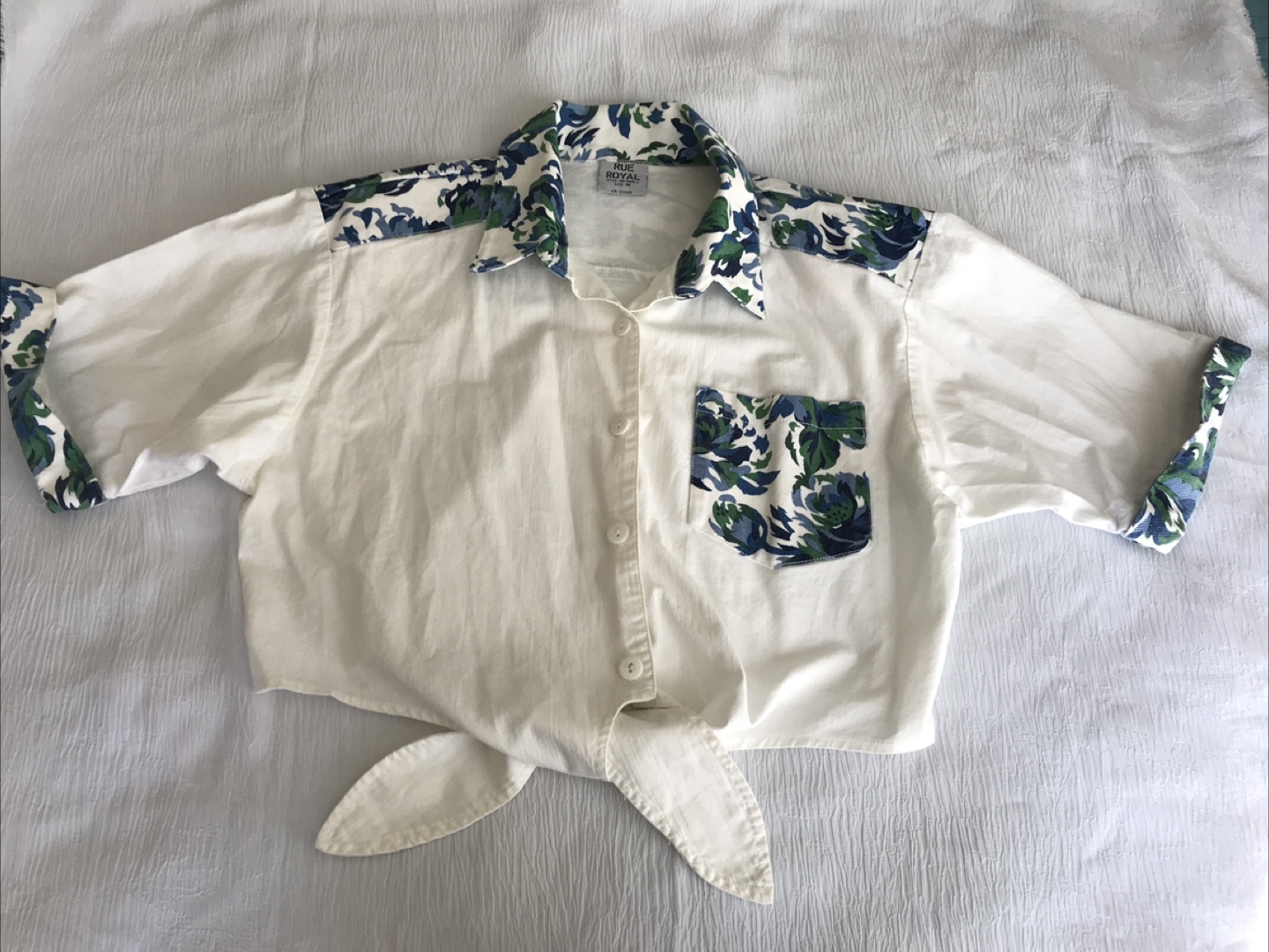 Rue Royal White Floral Trim Button-Up - Size M - photo 2
