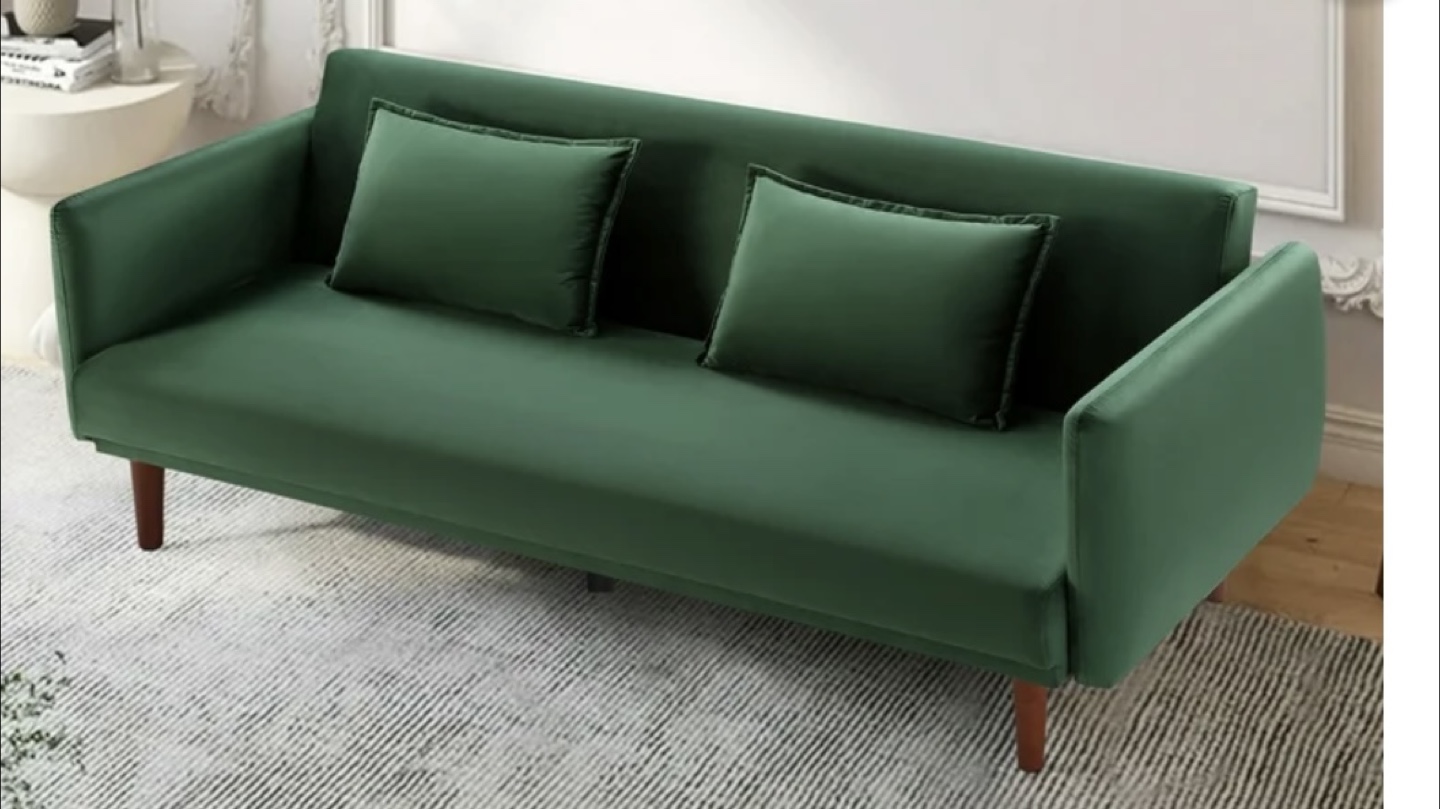 [Moving sale] Green Velvet Convertible Futon Sofa Bed