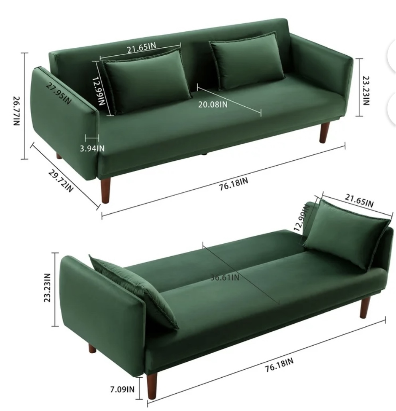 [Moving sale] Green Velvet Convertible Futon Sofa Bed - photo 5