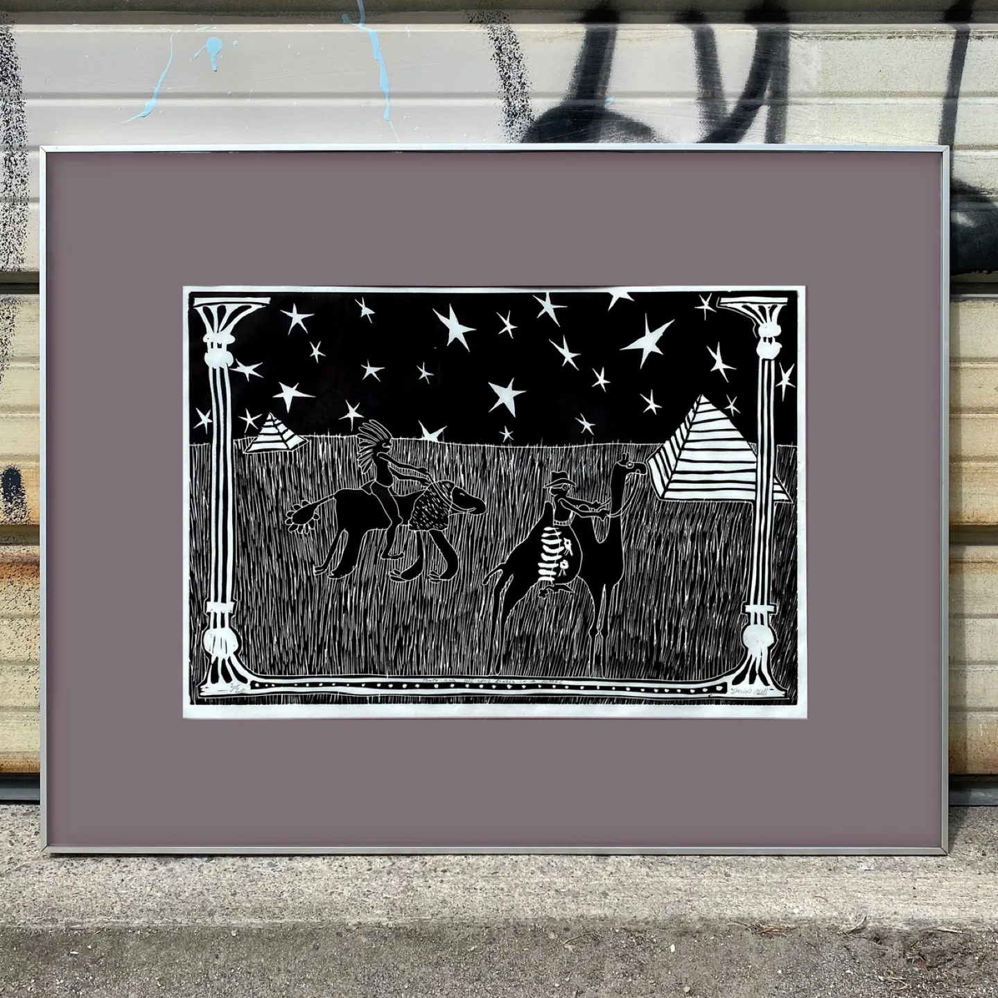 Vintage Framed Tonto & The Lone Ranger Linocut Print thumbnail