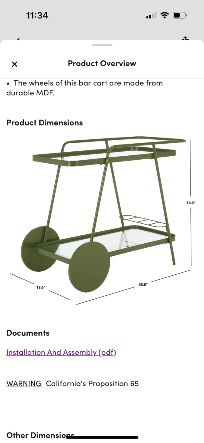 Green Bar Cart with Iron Frame thumbnail