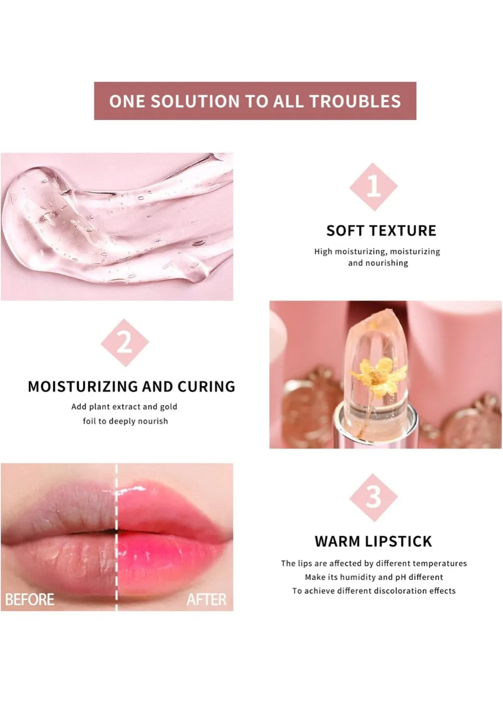😍1 Color Changing Lipstick with a cute flower image indicator(4)