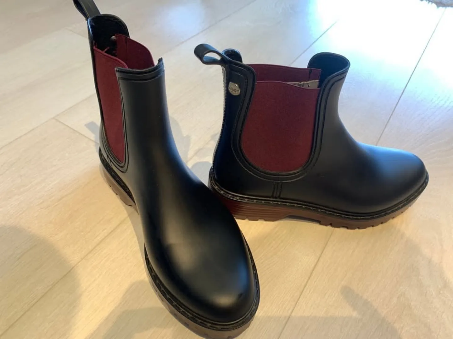 Black and Burgundy Rain Boots Size 7.5 thumbnail
