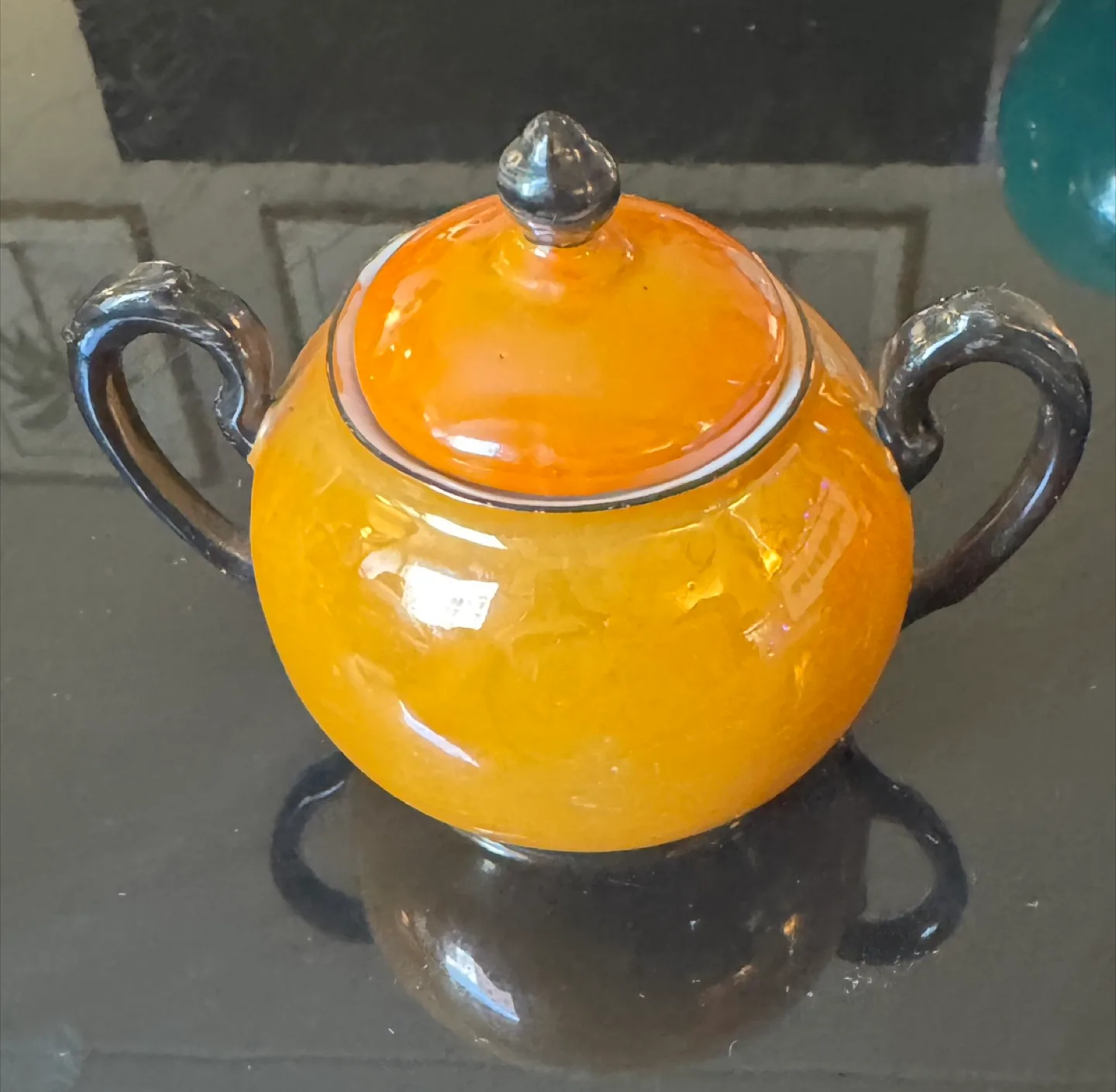 Vintage Orange Glazed Sugar Bowl thumbnail