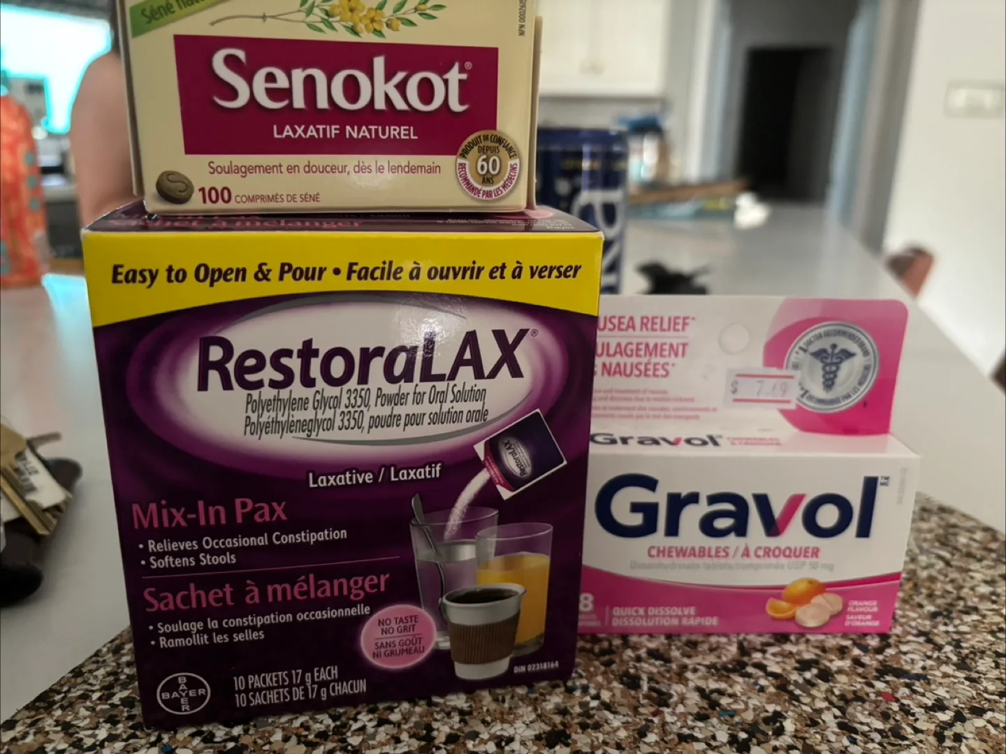 Senokot, RestoraLAX, Gravol thumbnail