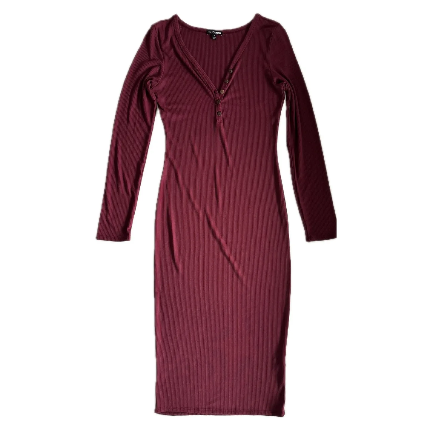 Fashion Nova Burgundy Ribbed Midi Dress - Size M thumbnail
