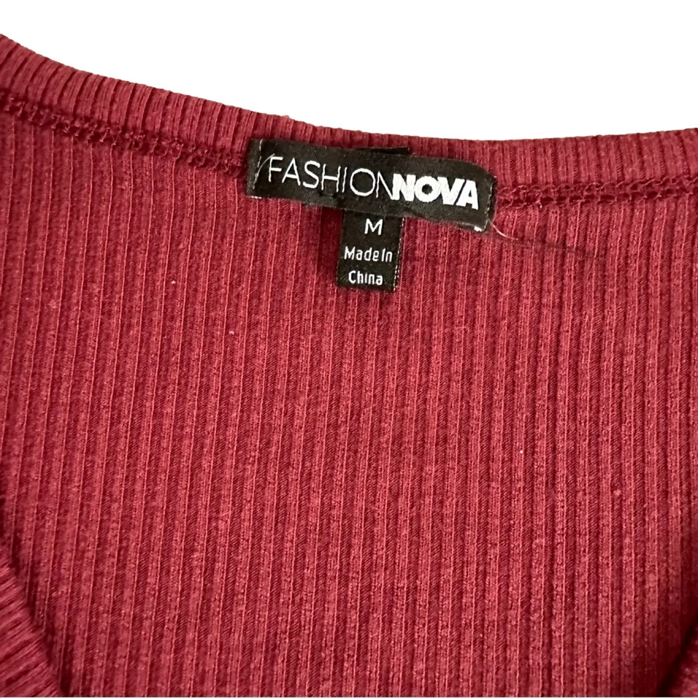 Fashion Nova Burgundy Ribbed Midi Dress - Size M image indicator(3)