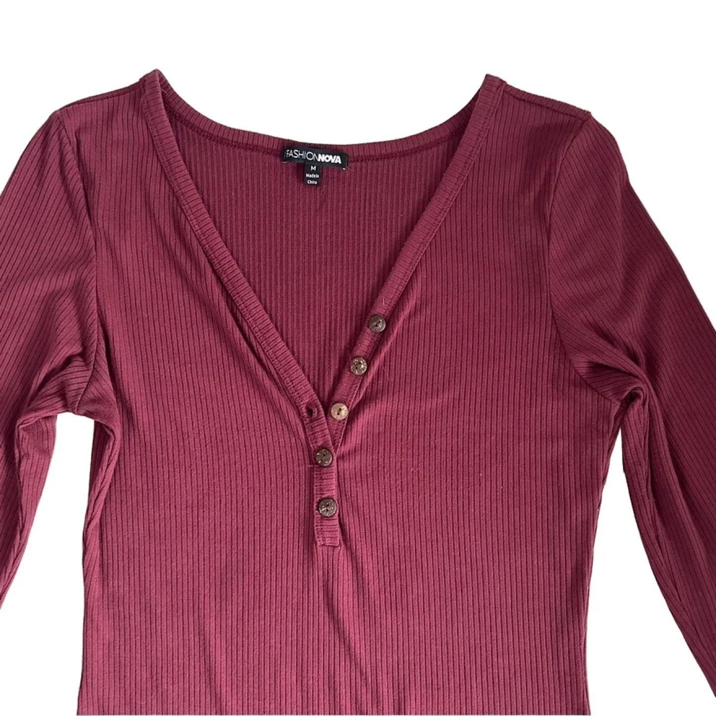 Fashion Nova Burgundy Ribbed Midi Dress - Size M image indicator(2)